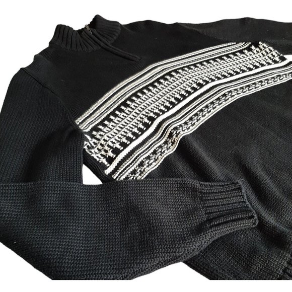 CHAPS Men’s Classic 1/4 Zip Arctic Sweater Black White Knit 100% Cotton XLarge - Picture 6 of 12